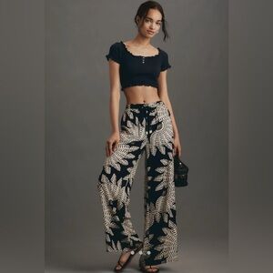 Farm Rio x Anthropologie Palm Pull-On Wide-Leg Pants, NWT